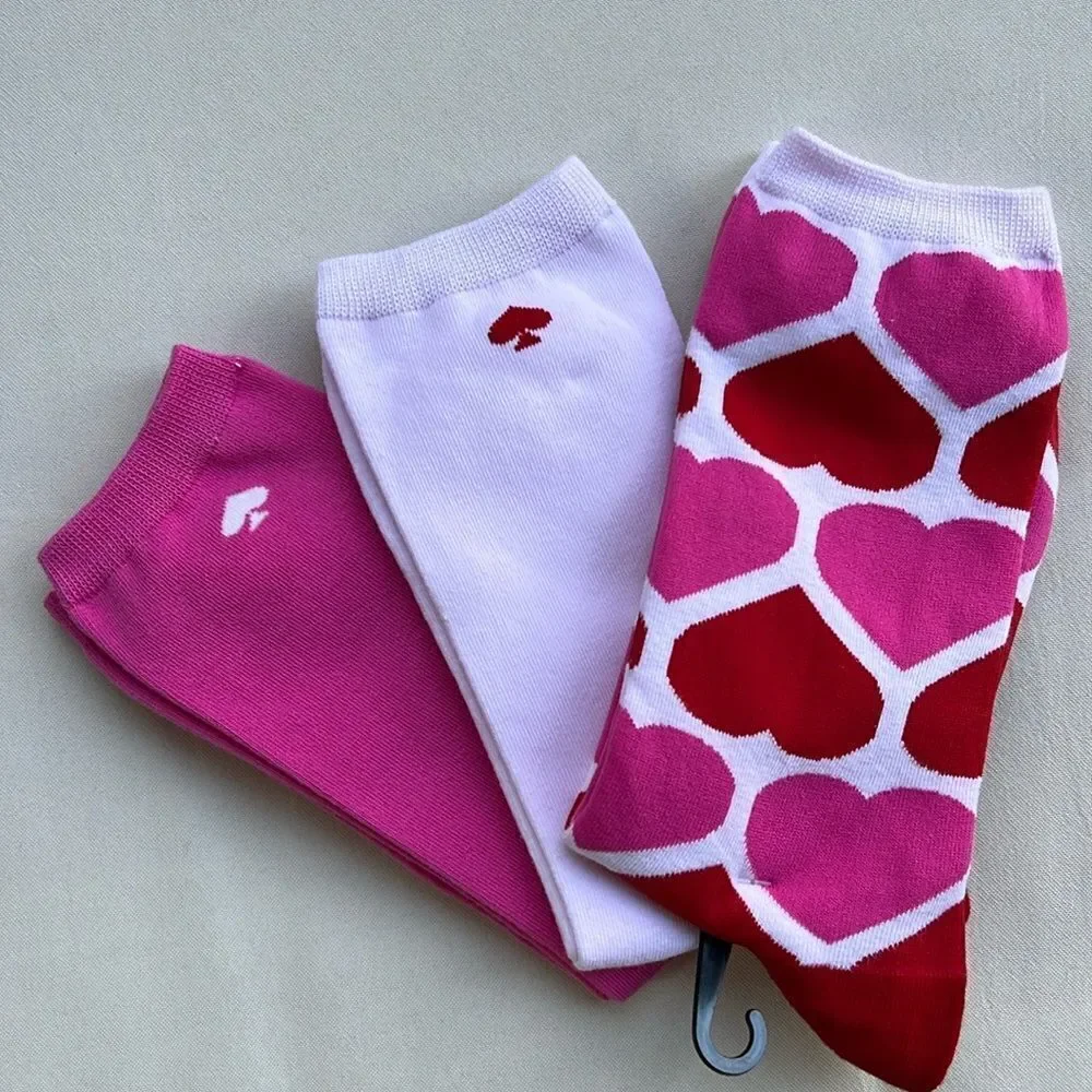 Kate Spade Pink Heart Print Crew Socks 3 Pack